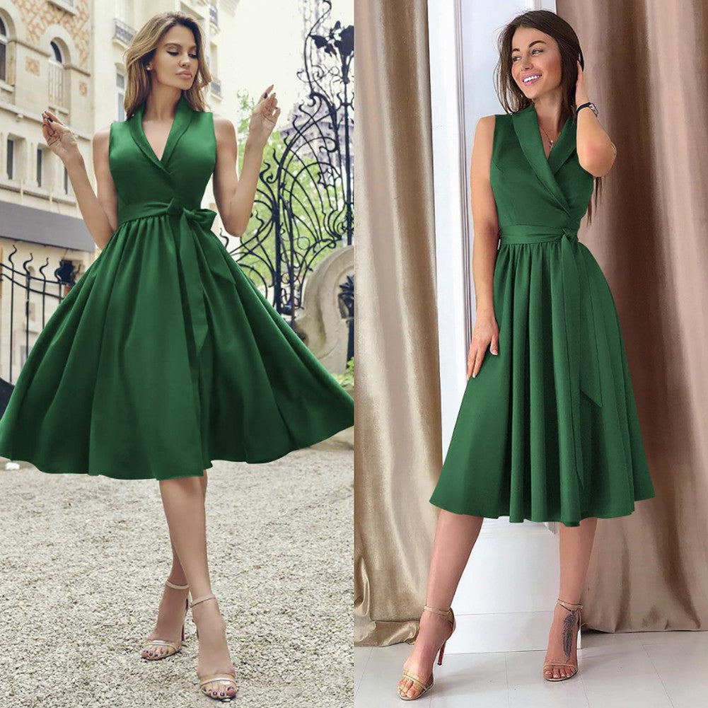Robe Midi Évasée Col Croisé Élégance Intemporelle