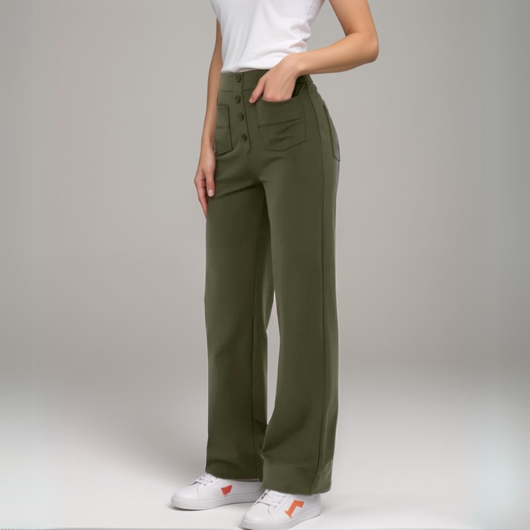 Pantalon Droit Taille Haute Confort Coupe Moderne