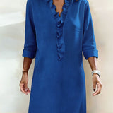 Robe Printemps En Coton Bleue Marine Femme