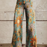 Pantalon Large à Imprimé Floral et Feuillage