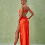 Robe Longue Découpes Asymétriques à Fente Élégante