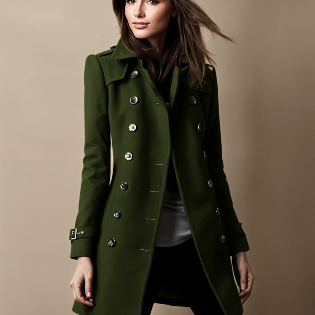 Manteau Court Militaire Boutonné Coupe Structurée Chic