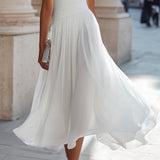 Robe midi plissée sans manches à col bénitier
