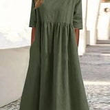 Robe Longue Ample Taille Haute Manches Courtes Style Décontracté