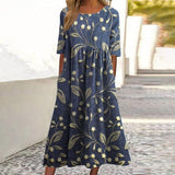 Robe Longue Imprimée Coupe Ample Manches Courtes Style Décontracté