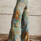 Pantalon Large à Imprimé Floral et Feuillage