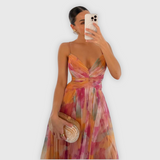 Robe Longue Femme Plissée à Une Bretelle Imprimée