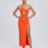 Robe Longue Découpes Asymétriques à Fente Élégante