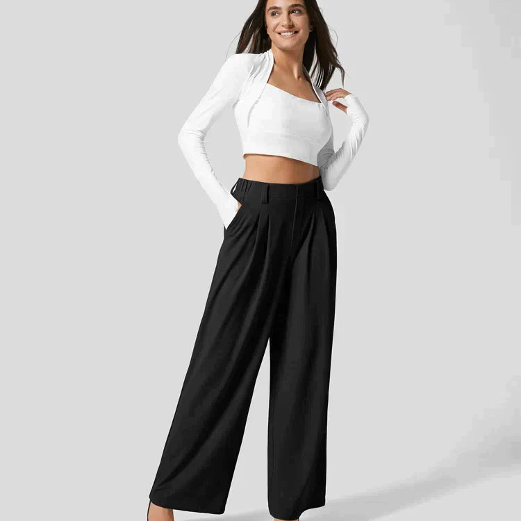 Pantalon Large Taille Haute Fluide Confort Moderne
