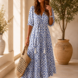 Robe Maxi Bohème Imprimé Graphique Coupe Fluide Été