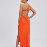 Robe Longue Découpes Asymétriques à Fente Élégante