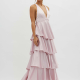 Robe Longue Volants Superposés Dos Nu Élégante