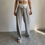 Pantalon Large Taille Haute Ceinture Croisée Élégant