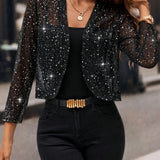Cardigan court à sequins ouvert pour femme