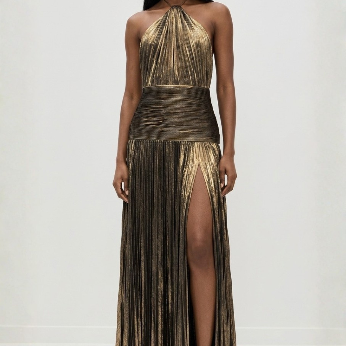 Robe Longue Plissée à Col Halter