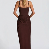 Robe Longue Satinée Drapée Élégance Intemporelle