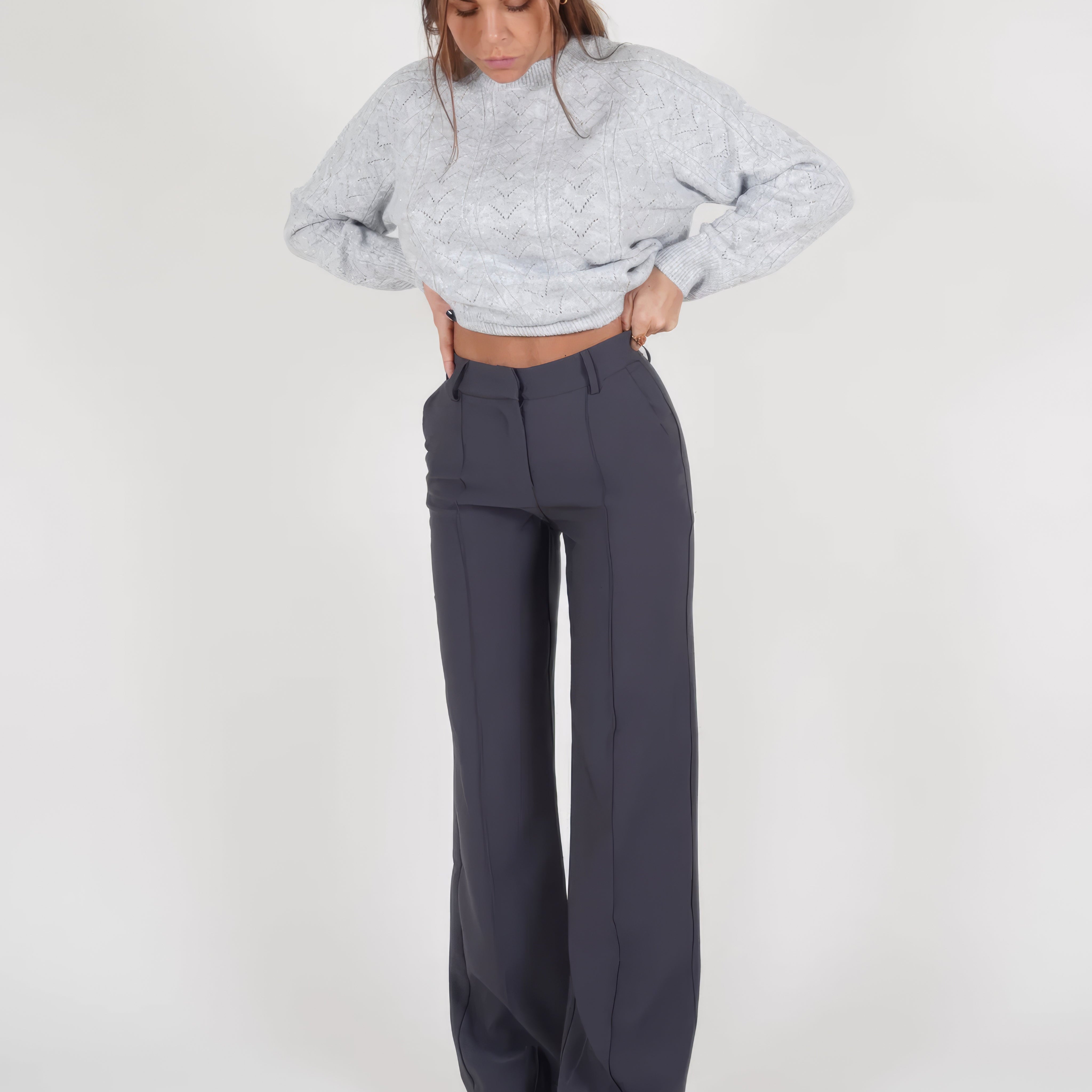 Pantalon Large Taille Haute Élégant Coupe Flare Moderne