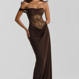Robe Longue Dentelle Bardot Élégance Sensuelle