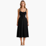 Robe Midi Femme à Bretelles Fines et Col Cœur