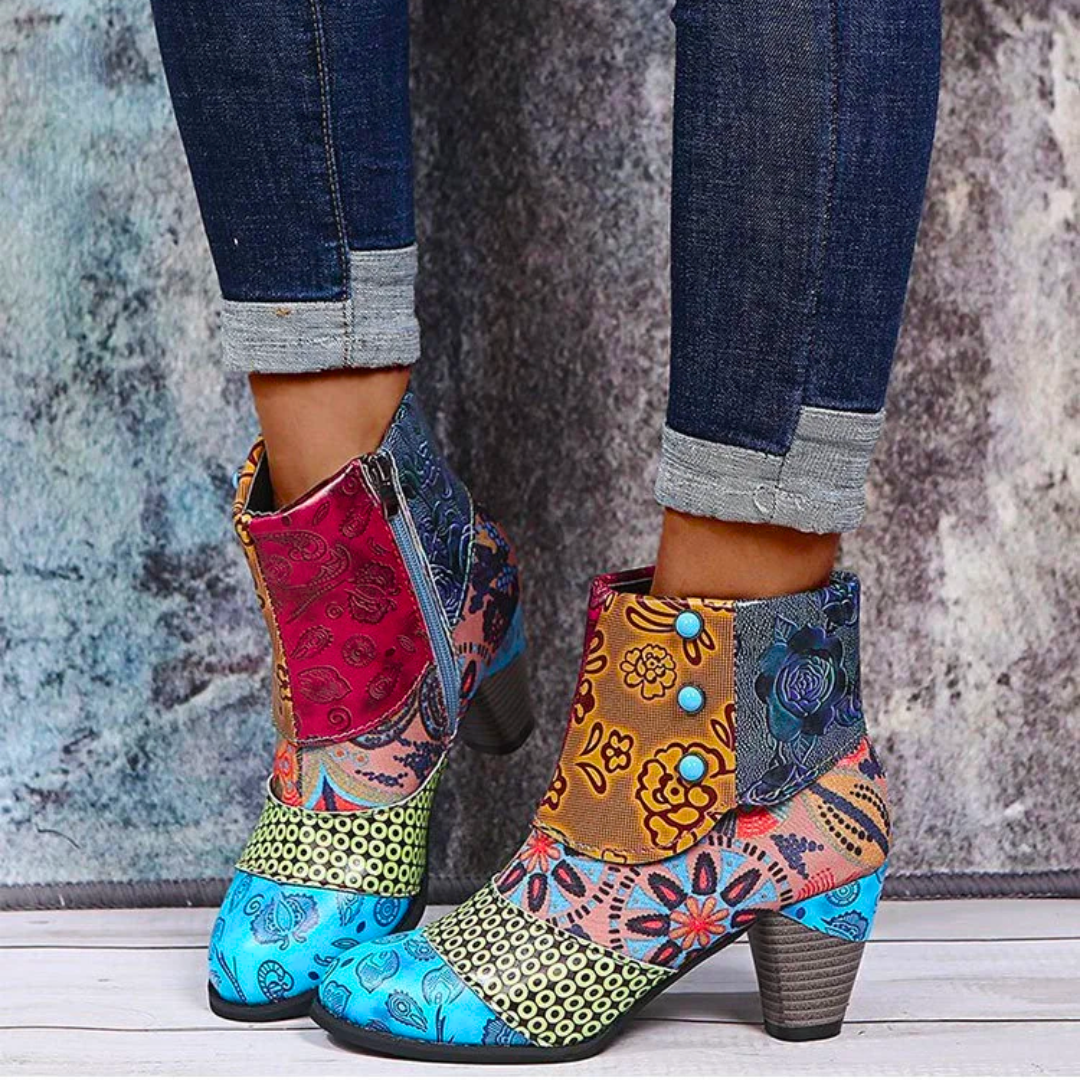 Bottines Patchwork Artistique Talon Confort Style Unique