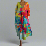Robe Longue Femme Multicolore à Col V