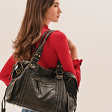 Sac cabas femme en cuir vieilli, bordure tress\u00e9e