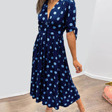 Robe Midi Femme Fleurie à Col V Boutonnée