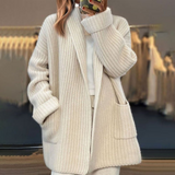 Cardigan long femme en maille côtelée oversize