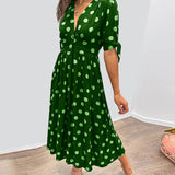 Robe Midi Femme Fleurie à Col V Boutonnée