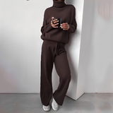 Ensemble Femme Pull Col Roulé et Pantalon Jogging Confort