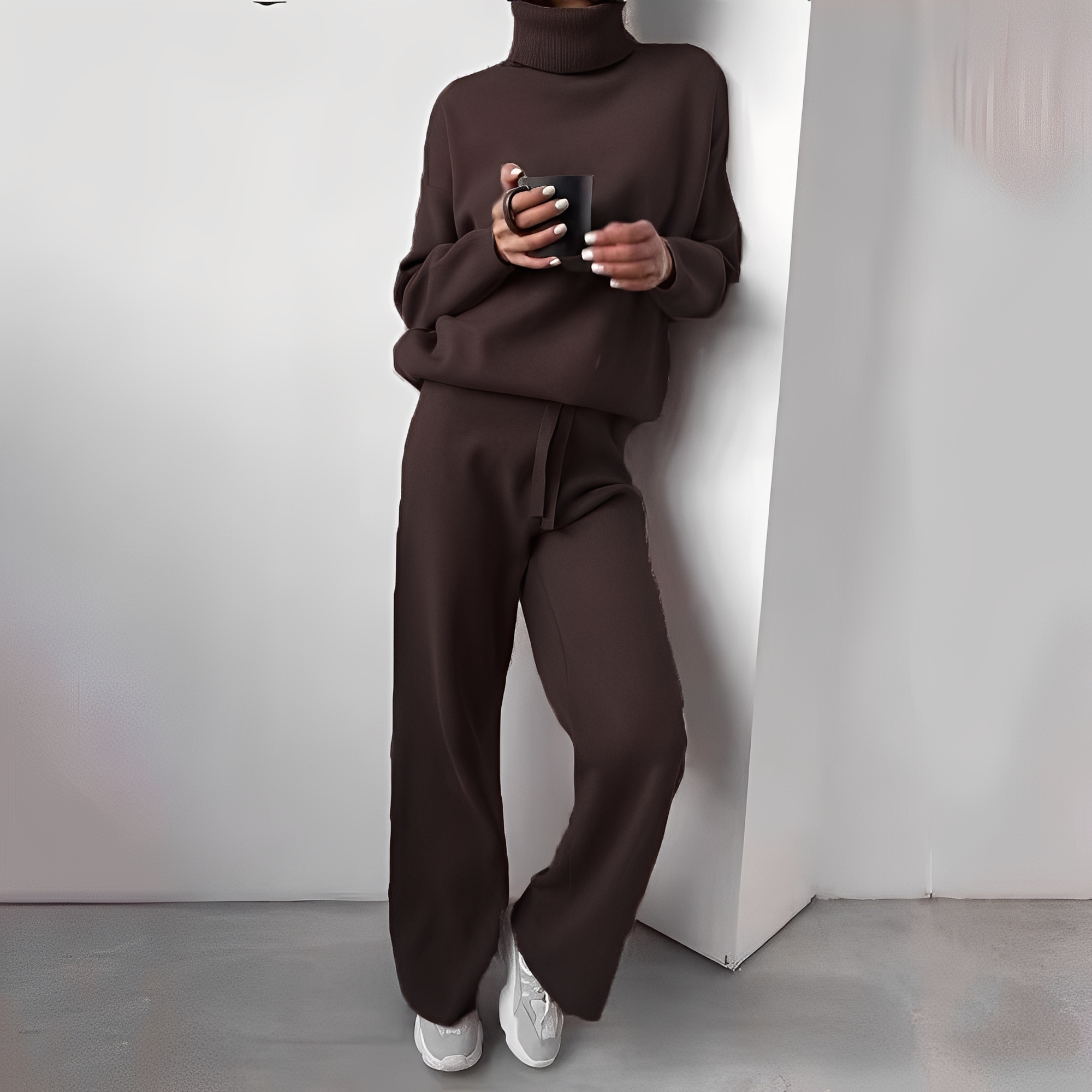 Ensemble Femme Pull Col Roulé et Pantalon Jogging Confort