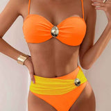 Bikini Femme Bandeau avec Taille Haute Drapée