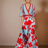 Robe Longue Femme Fleurie à Col V Croisé