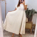 Robe Midi Plissée à Manches Courtes