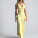 Robe Longue Satinée Dos Croisé Élégance Féminine