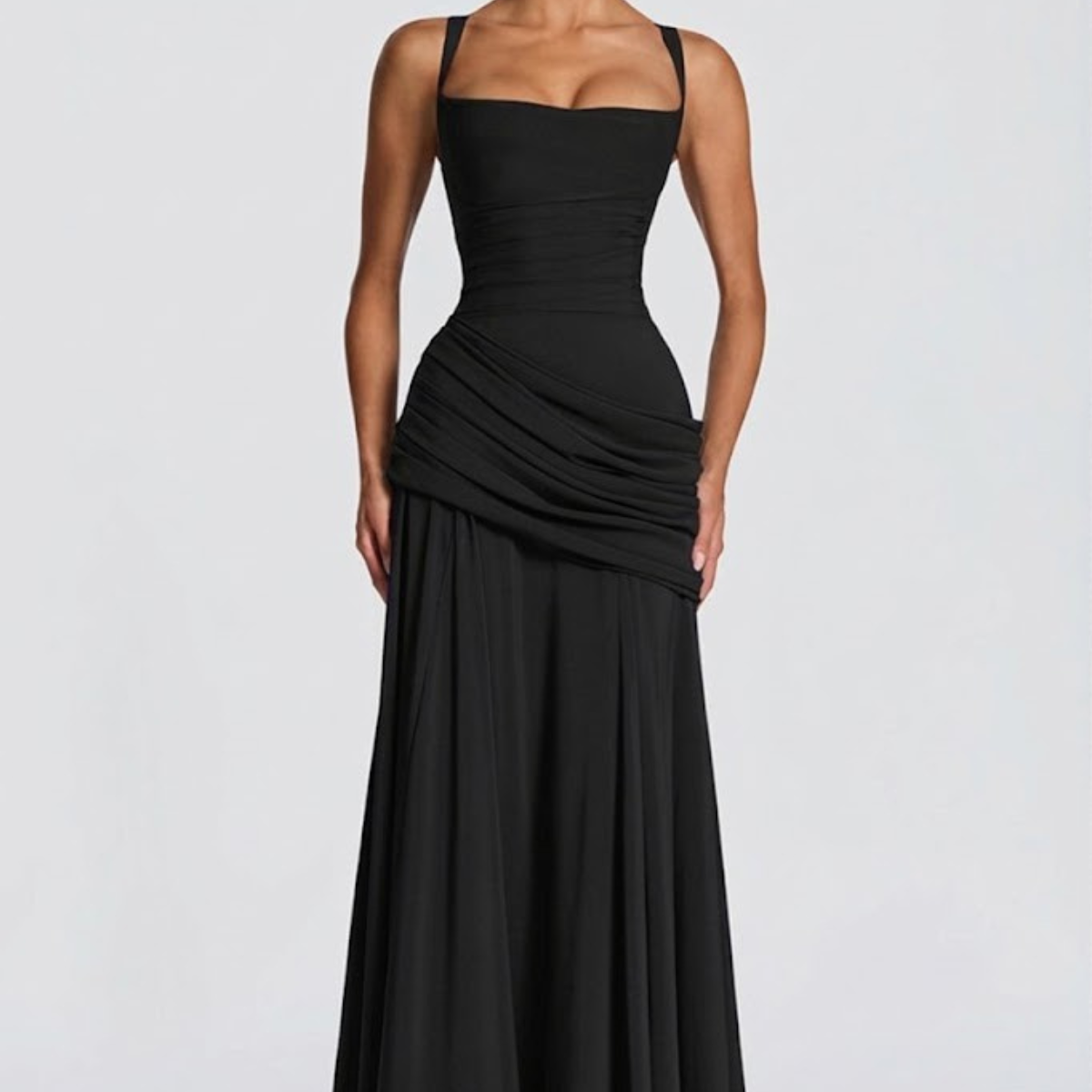 Robe Longue Drapée à Bretelles Fines