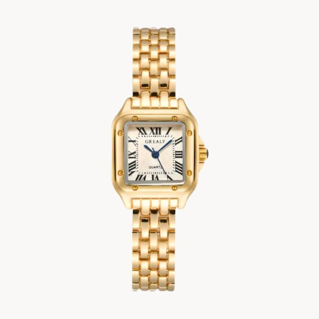 Montre femme carrée à chiffres romains, bracelet acier