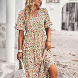 Robe Midi Bohème Fleurie Coupe Évasée Été Chic