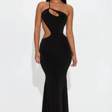 Robe Longue Asymétrique Découpe Sculpturale Élégance