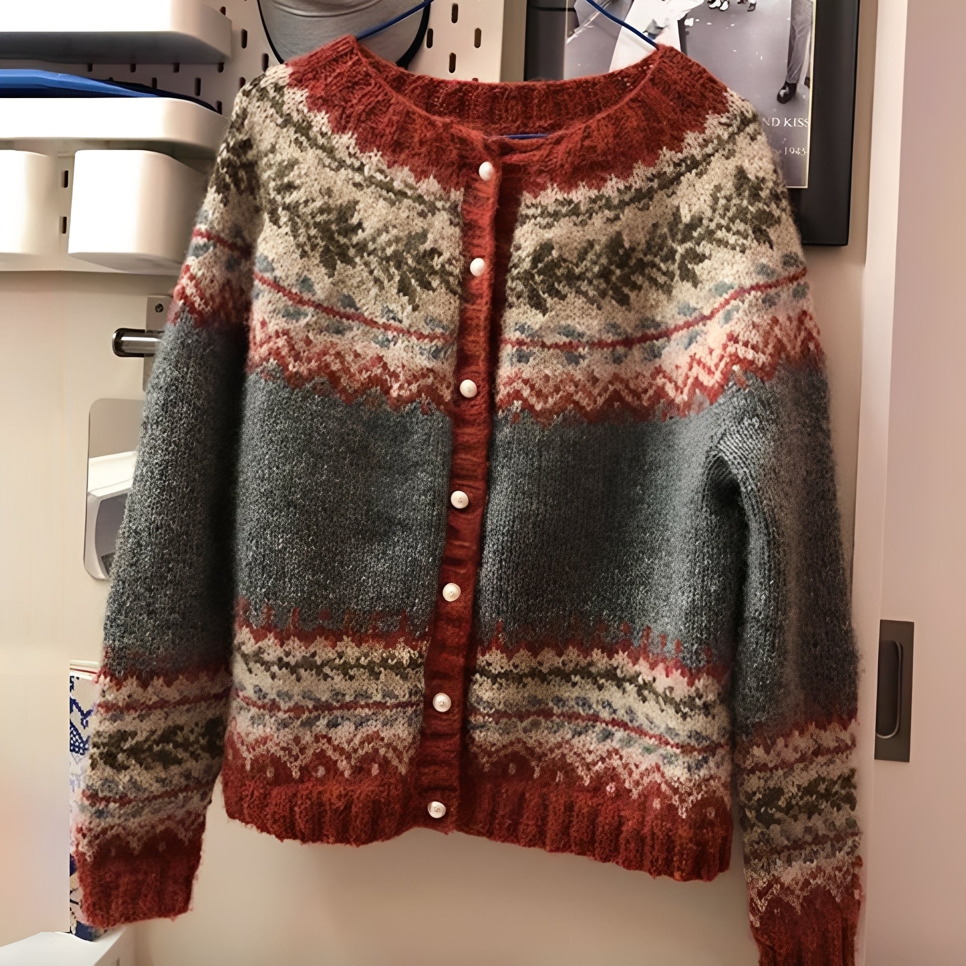 Cardigan Femme Motif Nordique – Gilet Boutonné Hiver