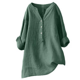 Løs Hør Bluse Med Knapper Casual Komfort Stil