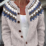 Cardigan Femme Motif Nordique – Gilet Boutonné Cosy