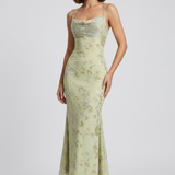 Robe Midi Fleurie Satinée à Bretelles Raffinées
