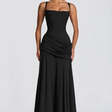 Robe Longue Drapée à Bretelles Fines