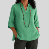 Blouse Ample à Col V et Manches Mi-Longues