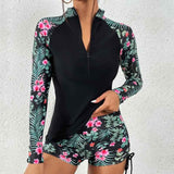 Ensemble de Bain Femme Manches Longues à Motif Floral
