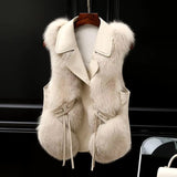 Gilet Femme Fourrure Élégant Sans Manches