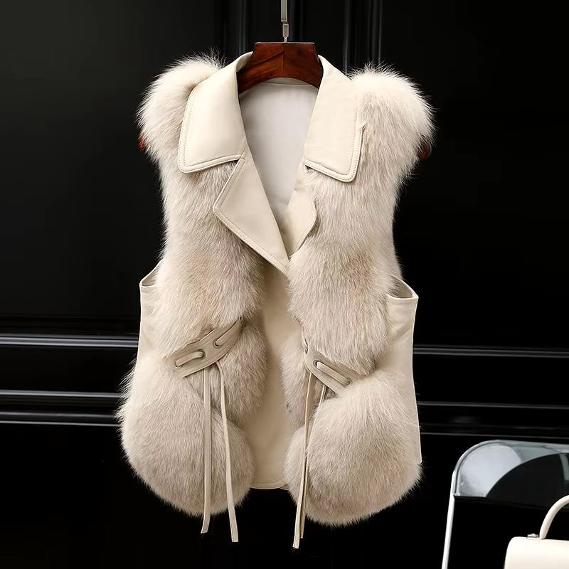 Gilet Femme Fourrure Élégant Sans Manches