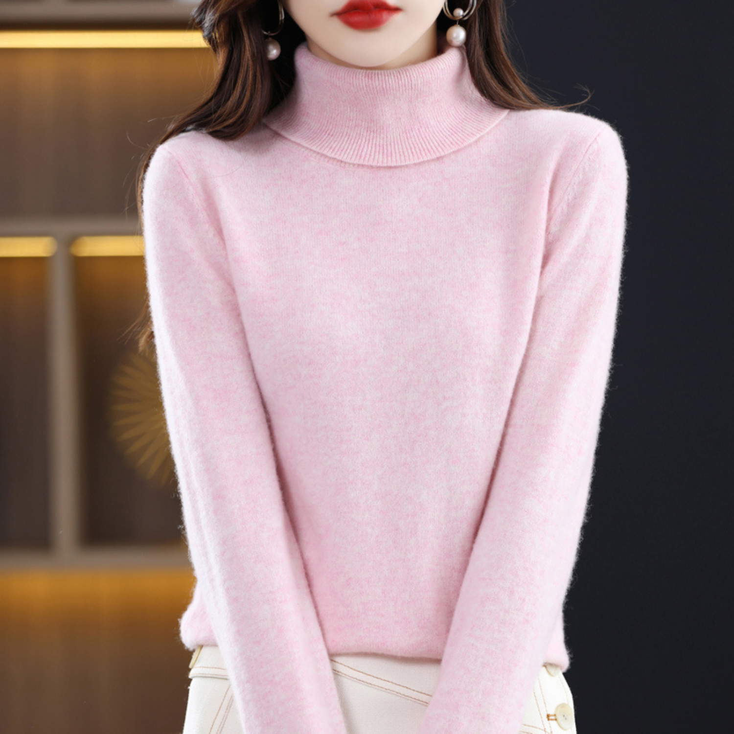 Pull Femme Col Roulé Élégant Ajusté