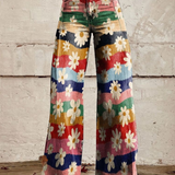 Pantalon Large à Imprimé Floral Patchwork